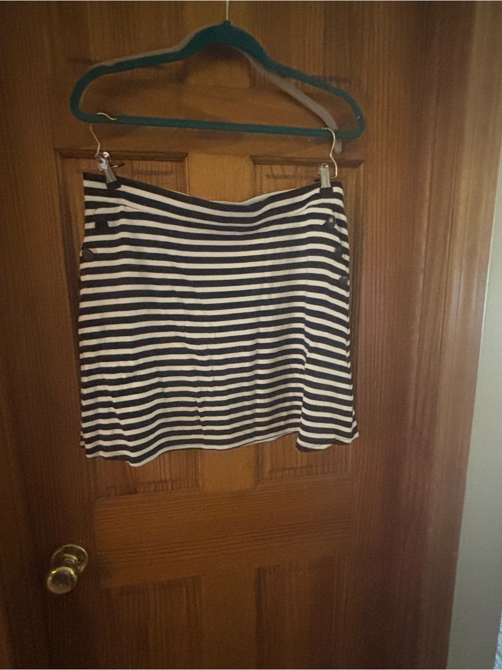 LOFT Navy and White Striped Mini Skirt
